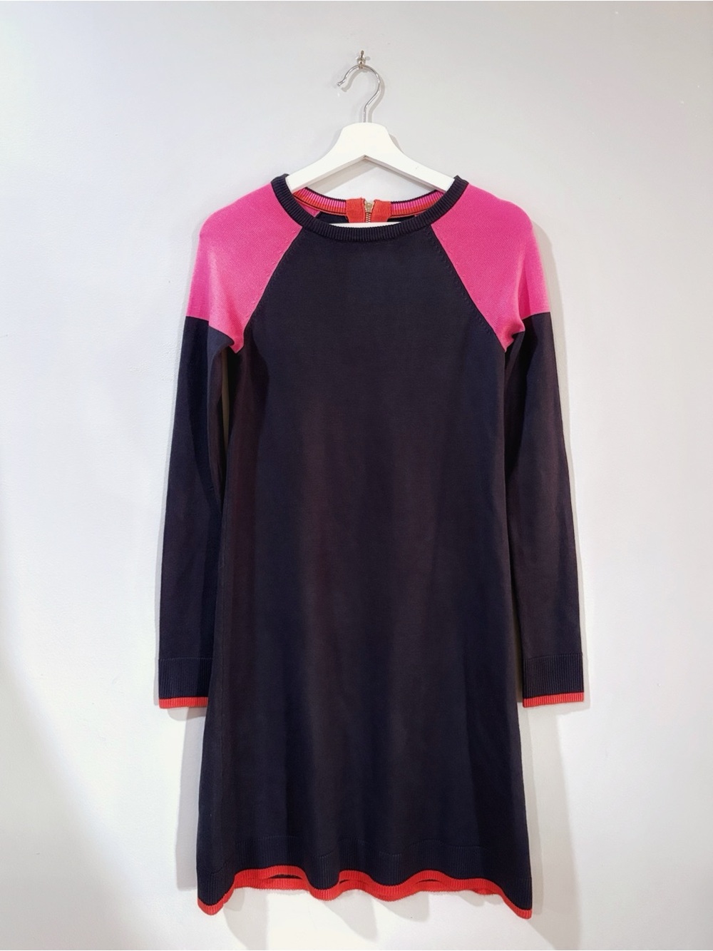 Eliza J Colorblock Sweater Dress XS Navy Pink Knit A-Line Chic Preppy Office